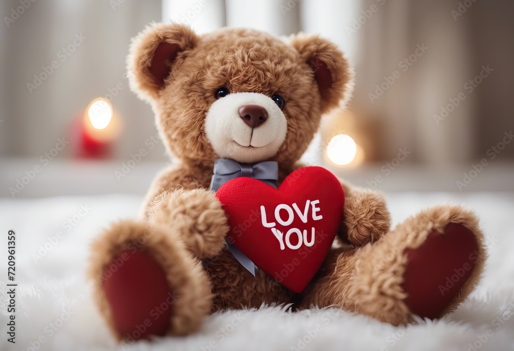 Valentine's Day you' I love background white red bear heart Concept isolated text Teddy