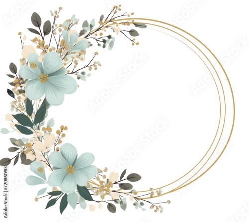 Floral wreath with hand drawn flowers and leaves. illustration. Generative AI © Alex