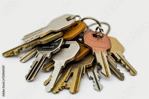 a bunch of door keys on a white background