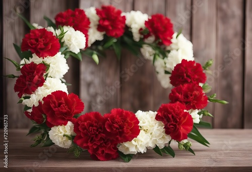  flower table Carnation Mother's carnation red wreath event Women's wedding wreath wooden background Beautiful day