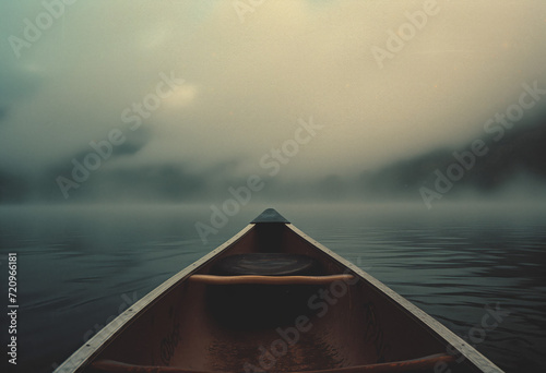 Misty Morning Canoe Journey on a Tranquil Lake