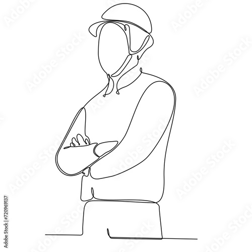 One continuous line drawing of young foreman manager controlling building construction. Building architecture business concept. Single line drawing graphic design vector illustration