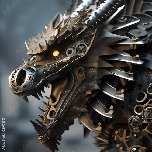 Mechanical dragon, made of gears and metallic scales, breathing steam, fantasy illustration2