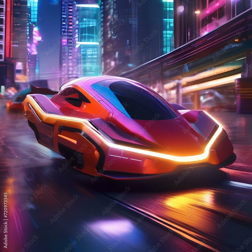Futuristic hovercar race, high-speed vehicles in a neon-lit urban circuit, sci-fi illustration2