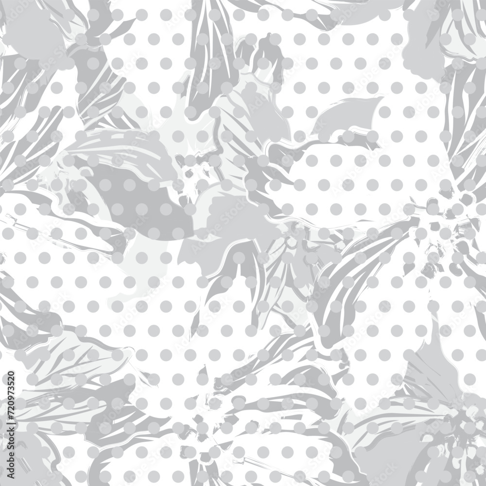 Monochrome Floral dotted Seamless Pattern Design