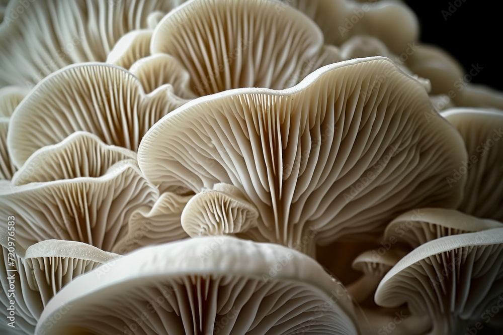 Mycelium with mushrooms, bottom view. Background with selective focus and copy space Mycelium with mushrooms, bottom view. Background with selective focus and copy space