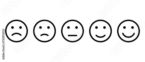 Set of customer rate satisfaction level emoticon icon. Five facial expression of feedback vector. Editable stroke photo