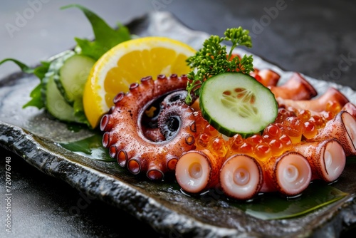 Octopus in cooking. Background with selective focus and copy space