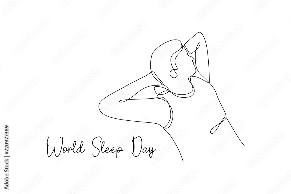 Obraz premium Continuous one line drawing World sleep day concept. Doodle vector illustration.