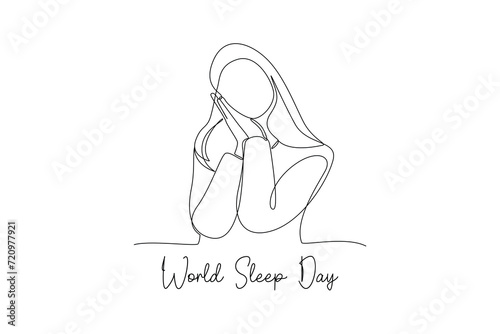 Continuous one line drawing World sleep day concept. Doodle vector illustration.