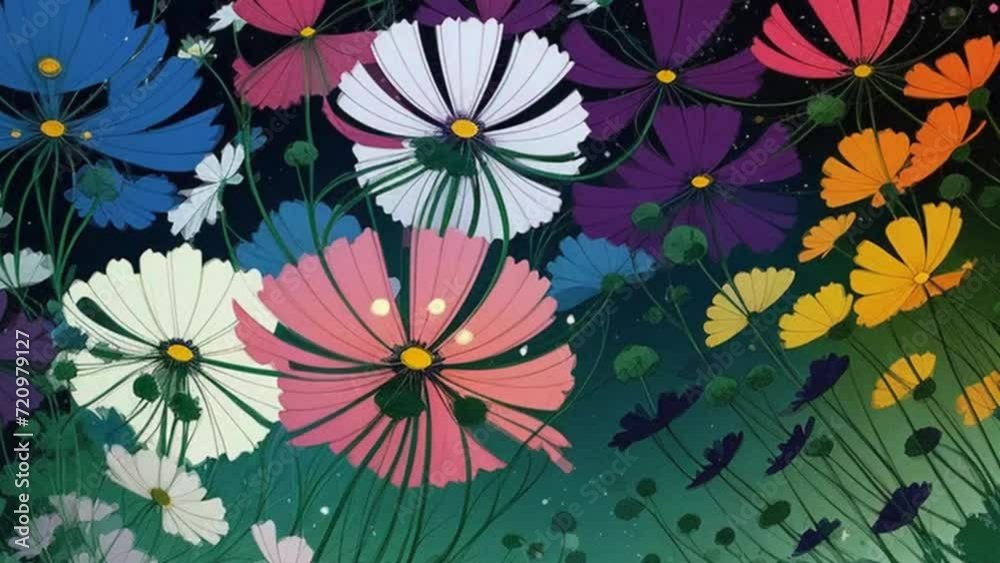 abstract floral  animated background with different flowers