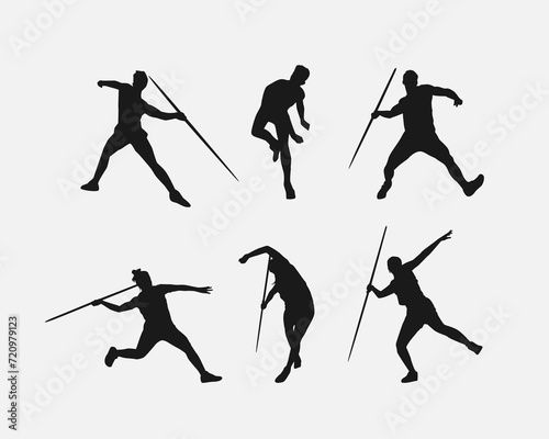 Vector set of silhouettes of javelin, javelin throw. sport, athletics. Isolated on white background.