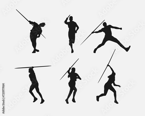 Vector set of silhouettes of javelin, javelin throw. sport, athletics. Isolated on white background.