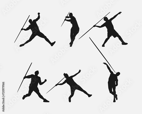 Vector set of silhouettes of javelin, javelin throw. sport, athletics. Isolated on white background. photo