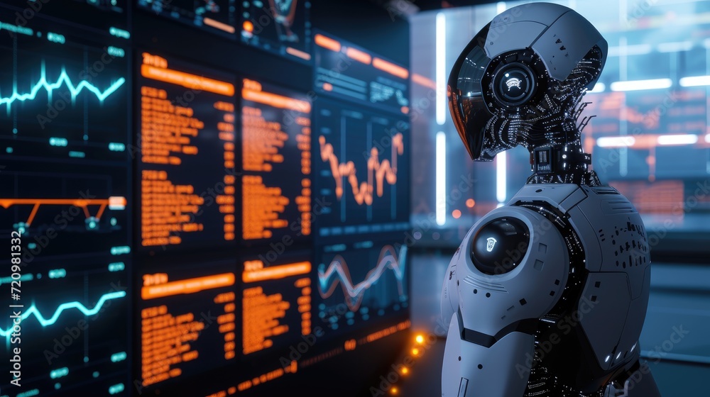 Artificial intelligence diligently working in front of a screen conceptual depiction of AI technology in action Artificial intelligence diligently working in front of a screen conceptual depiction of AI technology in action