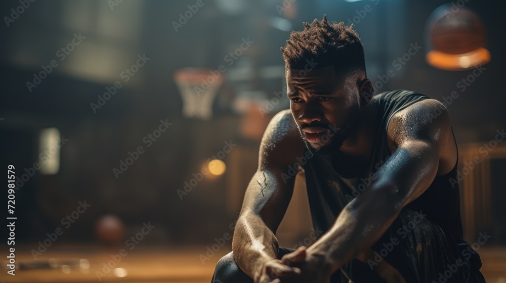 Portrait of a basketball player in action on a basketball court. Generative AI