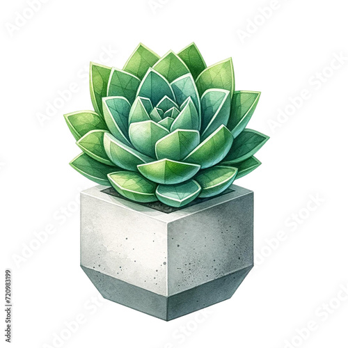 green succulent plant in concrete pot clip art preview