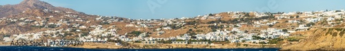 Skyline of Mykonos village panorama on Mykonos island. Greece