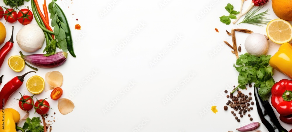 Fresh vegetables and herbs border with copy space. Healthy food and ingredients. Fresh vegetables and herbs border with copy space. Healthy food and ingredients.
