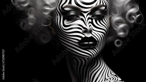 3d render of a beautiful woman with black and white pattern on her face Generative AI