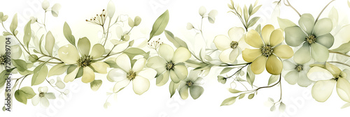 Delicate clean watercolor with spring flowers in green tones.