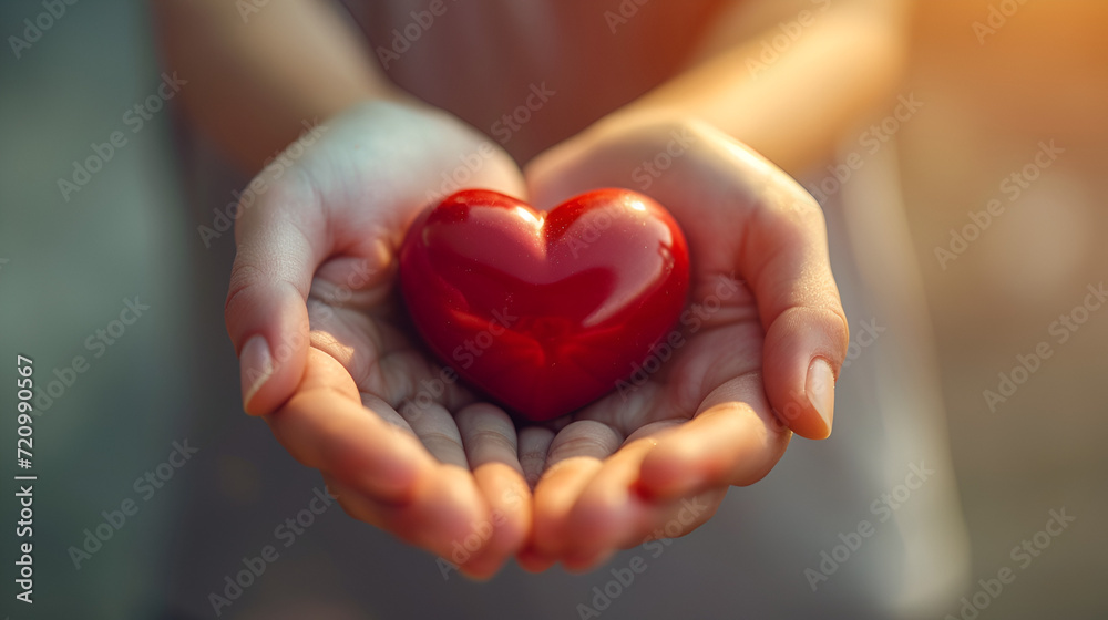 The concept of charity love donate and helping hand, Hand giving red heart , charity symbol. generative ai 