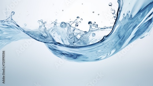 A Close-up of Blue water, spiral, liquid, splash, swirling wave, white isolated background.