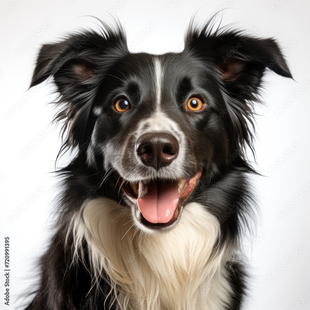 Adorable Border Collie Sitting on White Background AI Generated