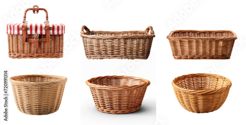 basket empty square wicker basket on transparency background PNG