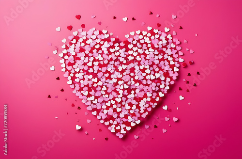 Valentines day card. Heart confetti falling over pink background for greeting cards  wedding invitation