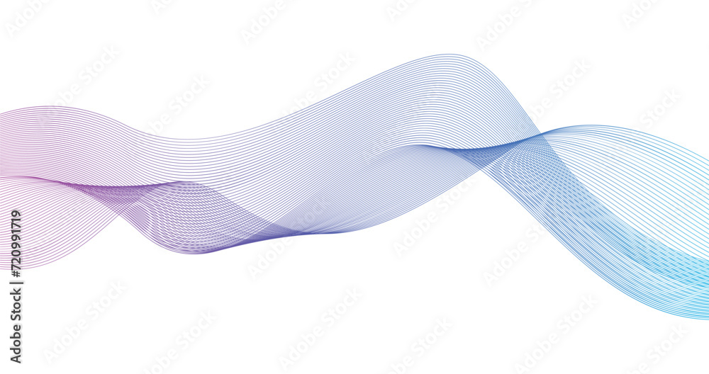 Abstract blue purple gradient flowing wave line pattern on white background