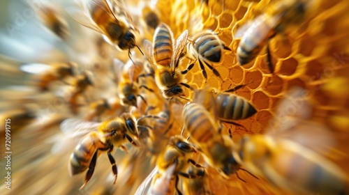 Bees are busy around the hive