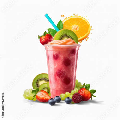 Freshly pressed Fruit vegetable juice smoothie with fruits veggie toppings on transparency background PNG