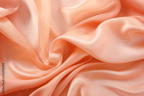 Elegant peach satin, fabric cascading in smooth and graceful folds, is suitable for creating abstract backgrounds or for use in graphic design related to fashion, interior design, and home decor.