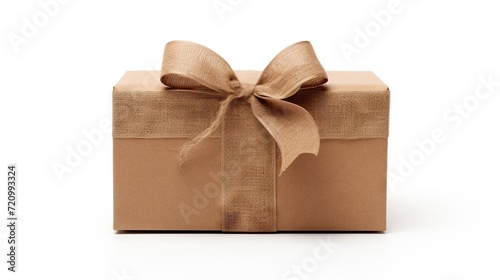 Brown gift box with bow isolated on white background, clipping path included Generative AI