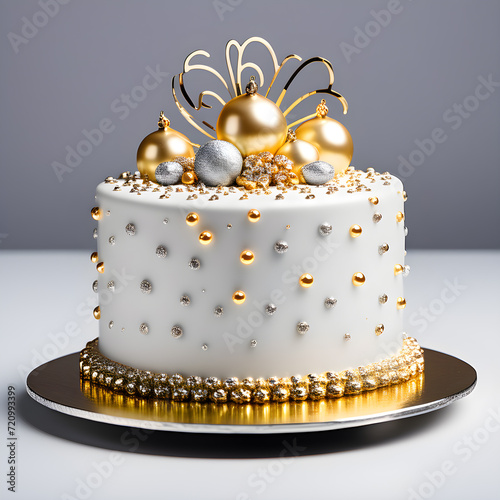 wedding Cake with gem and diamonds on top, gem and diamonds decorating cake, silver ball side, worthy nice cake design with beautiful color background, high value gold cake design with ash color icing