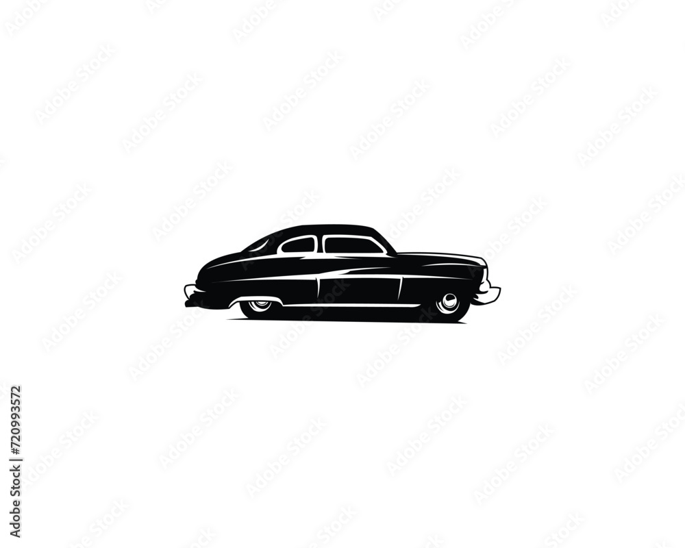 1949 murcury coupe car. Isolated white background appears from the side with a stunning view of the logo. best for logo, badge, emblem, icon, sticker design