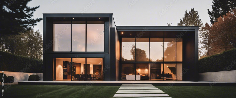 A composition of a minimalist exterior design of a modern house with ...