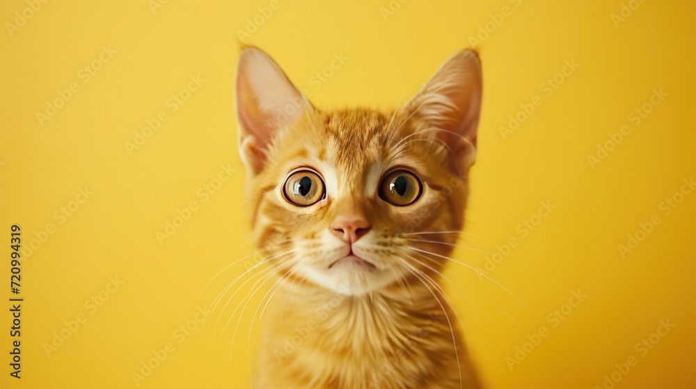 cute little orange cat on yellow background cute little orange cat on yellow background