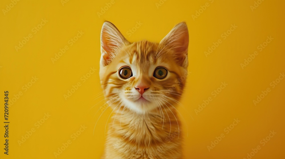 cute little orange cat on yellow background cute little orange cat on yellow background