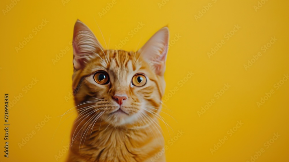cute little orange cat on yellow background cute little orange cat on yellow background