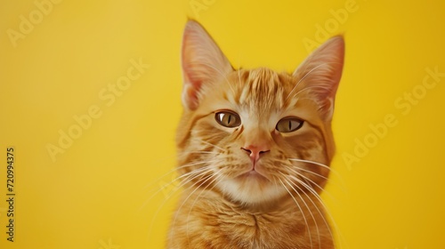 cute little orange cat on yellow background © Asman