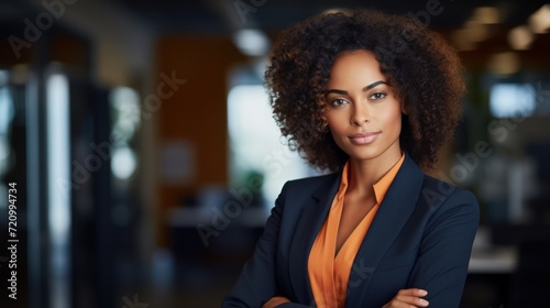 Portrait of a beautiful african american businesswoman in office Generative AI