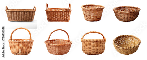 Collection of basket with shadow, on transparency background PNG