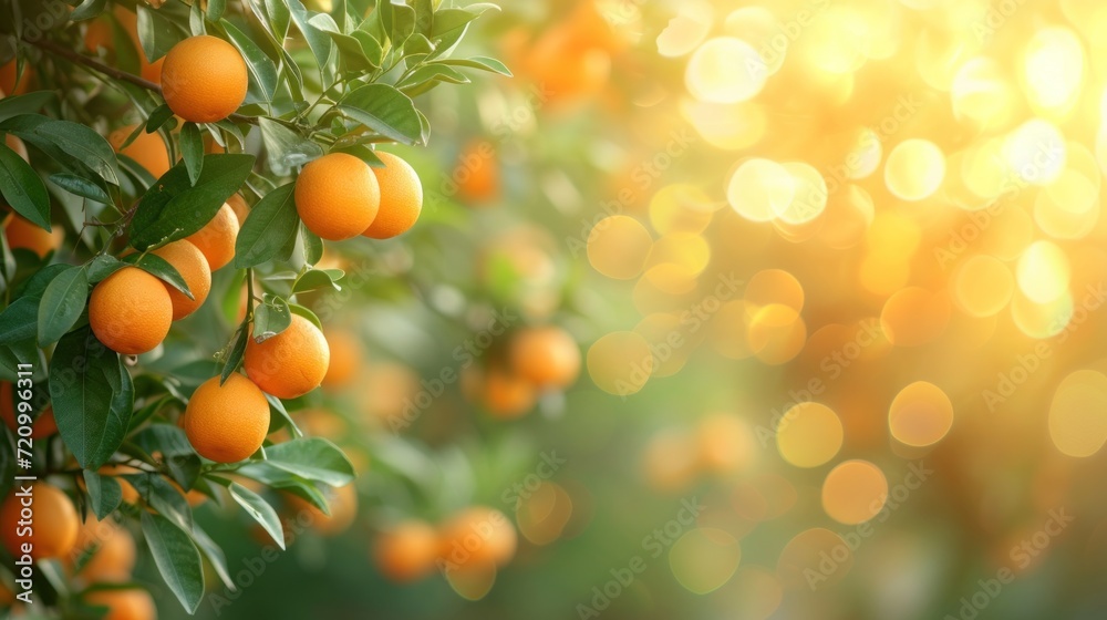 Orange tree in the corner in over blurred background