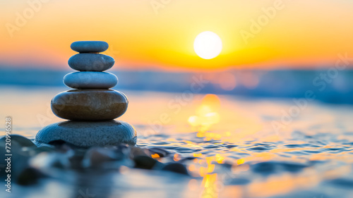 Zen stones on the beach  wellness workshop  calm  cool  