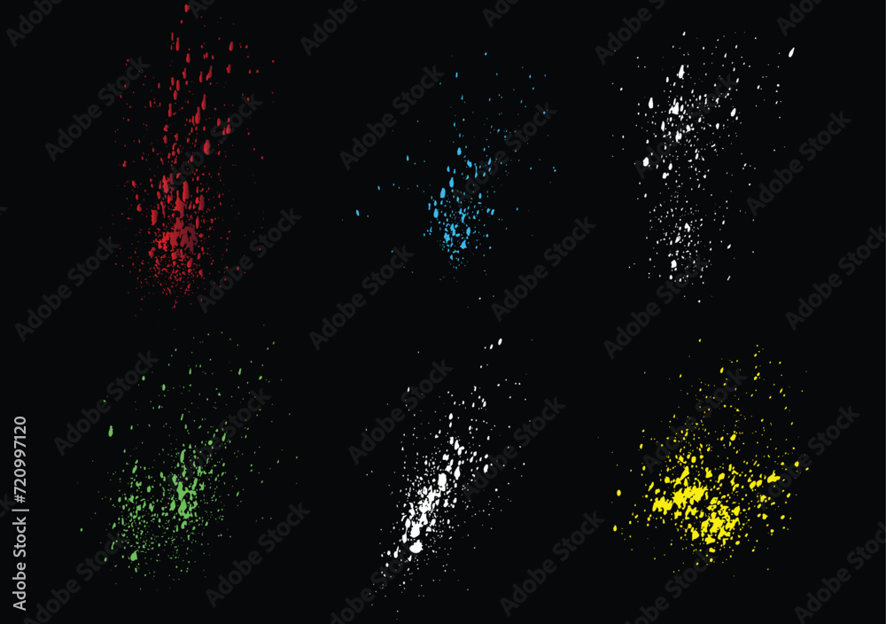 Set of crime yellow, red, green, blue, white color vector watercolor paint brush stroke blood splatter spot illustration set