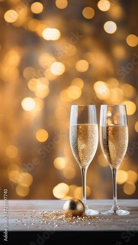 Champagne Toast Under Starry Sky with Golden Bokeh Generative AI