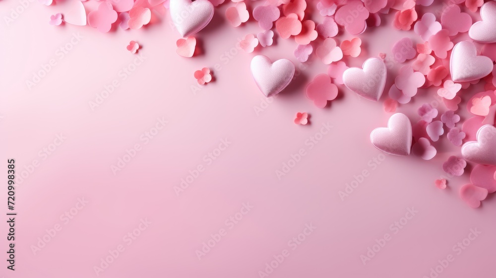 Valentines day heart shaped sweets on red background. Top view with copy space.