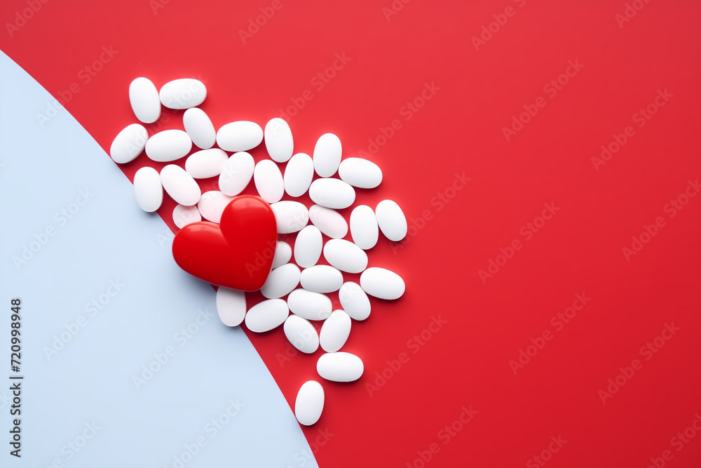 Valentines day concept with heart shaped medical pills for love and health